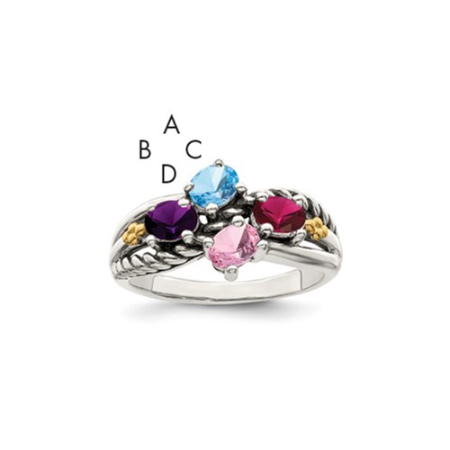 Sterling Silver Antiqued Ring with 14K 4-stone Mother's