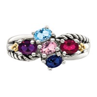 Sterling Silver Antiqued Ring with 14K 5-stone Mother's view 5
