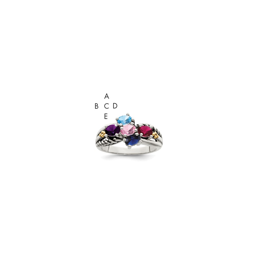 Sterling Silver Antiqued Ring with 14K 5-stone Mother's