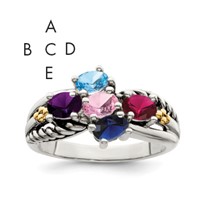 Sterling Silver Antiqued Ring with 14K 5-stone Mother's view 1