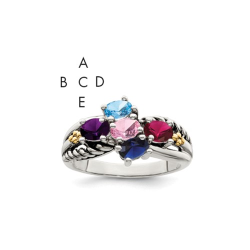 Sterling Silver Antiqued Ring with 14K 5-stone Mother's