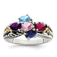 Sterling Silver Antiqued Ring with 14K 5-stone Mother's view 2