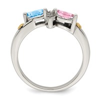 Sterling Silver Antiqued Ring with 14K 2-stone with Diamond Mother's view 3