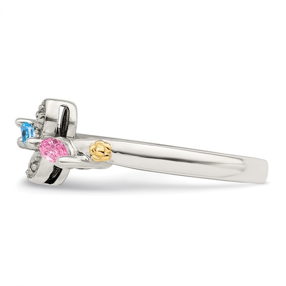 Sterling Silver and 14k Birthstone and Diamond Mother's Ring