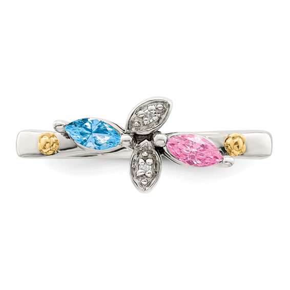 Sterling Silver and 14k Birthstone and Diamond Mother's Ring