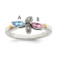 Sterling Silver Antiqued Ring with 14K 2-stone with Diamond Mother's view 2