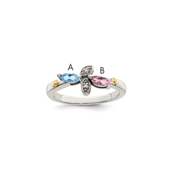 Sterling Silver and 14k Birthstone and Diamond Mother's Ring