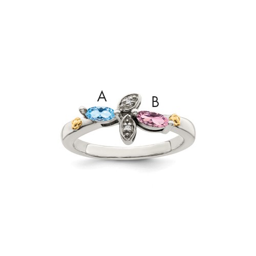 Sterling Silver Antiqued Ring with 14K 2-stone with Diamond Mother's