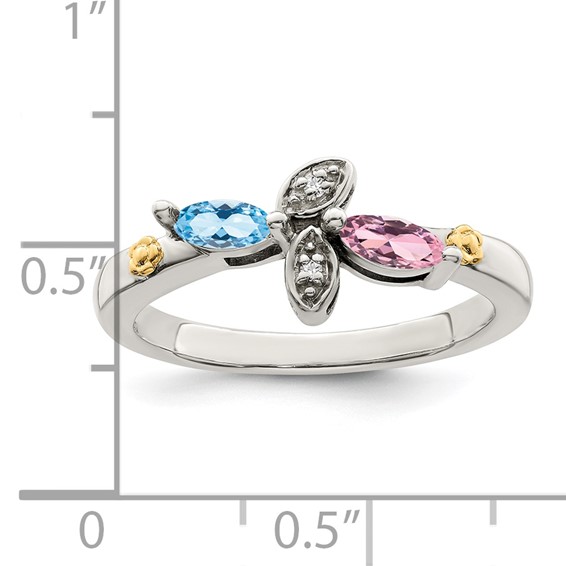 Sterling Silver and 14k Birthstone and Diamond Mother's Ring