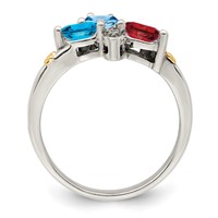 Sterling Silver Antiqued Ring with 14K 3-stone with Diamond Mother's view 3