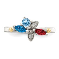 Sterling Silver Antiqued Ring with 14K 3-stone with Diamond Mother's view 5