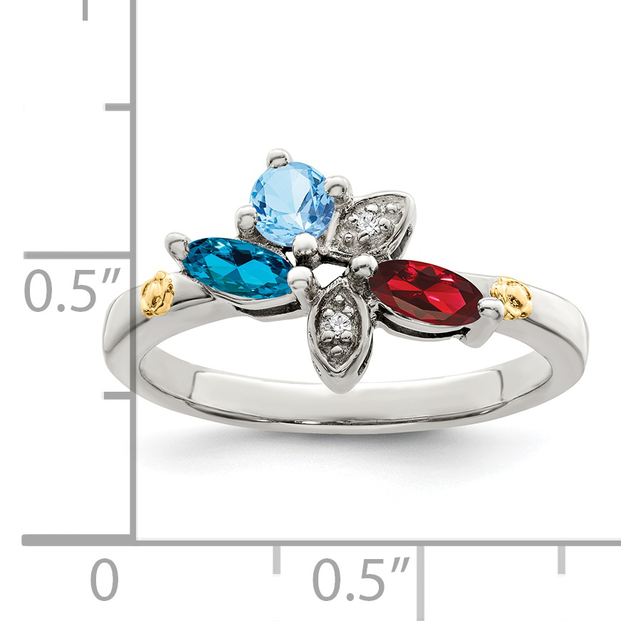 Silber Antik mit 14k 3 Stein mit Diamant Mutterring Halbmontierung QMR45/3 - Bild 14 von 15