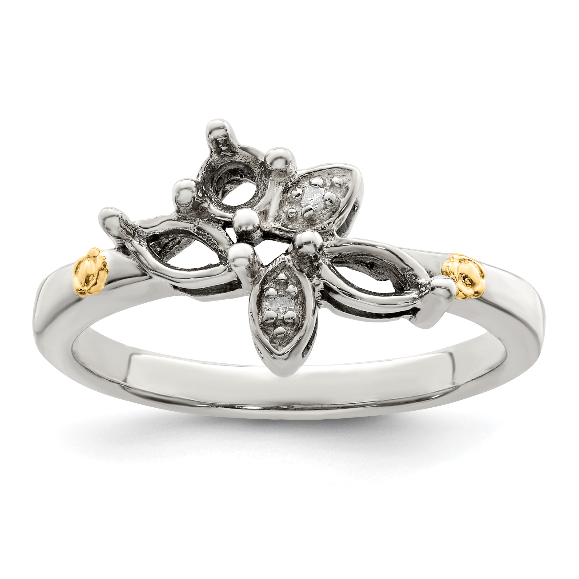 Silber Antik mit 14k 3 Stein mit Diamant Mutterring Halbmontierung QMR45/3 - Bild 10 von 15
