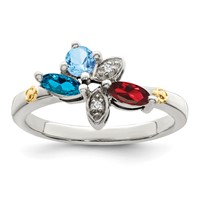 Sterling Silver Antiqued Ring with 14K 3-stone with Diamond Mother's view 2