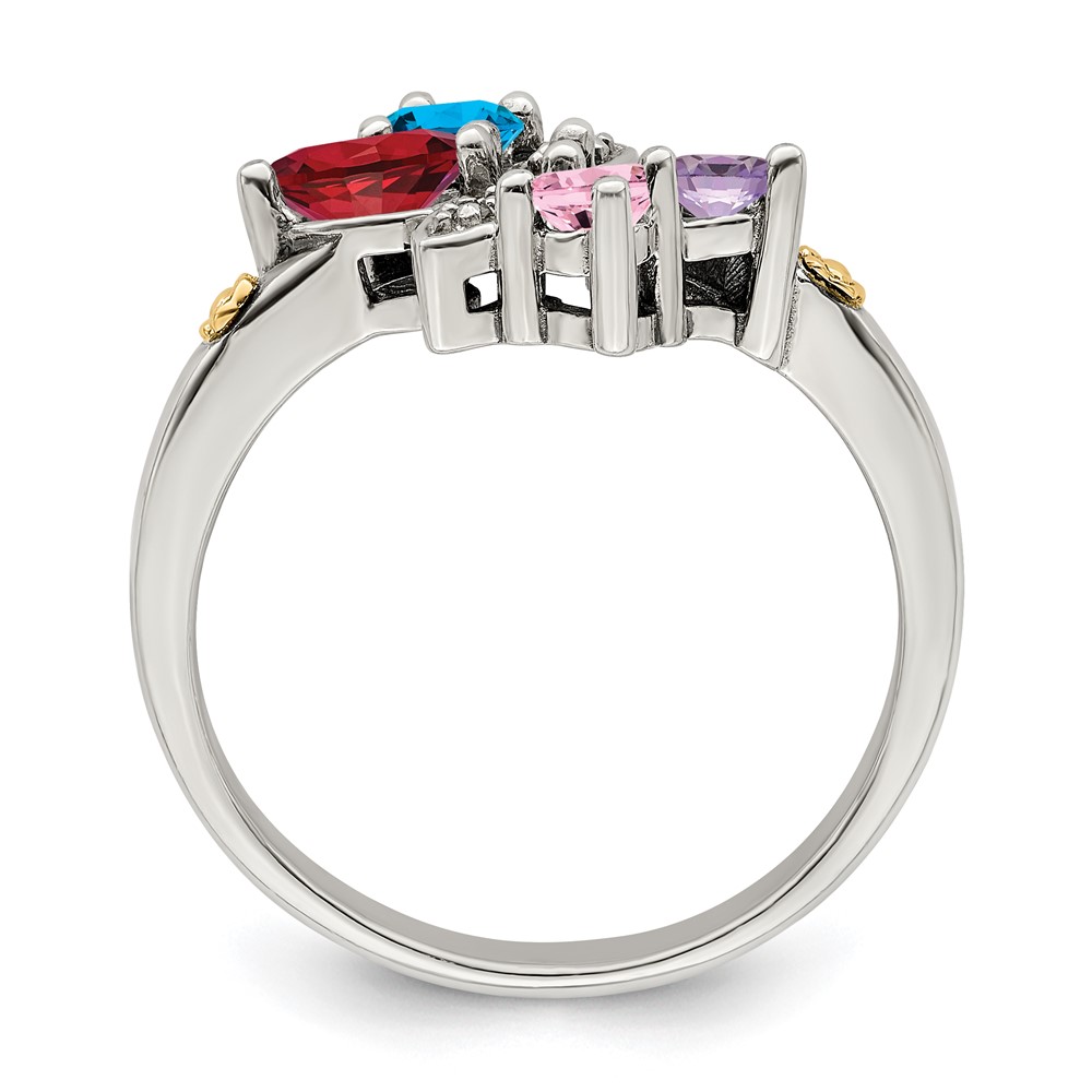 Sterling Silver Antiqued w/14k 4-stone w/Diamond Mother's Ring Semi-Mount (QMR45/4-10)