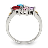 Sterling Silver Antiqued Ring with 14K 4-stone with Diamond Mother's view 3