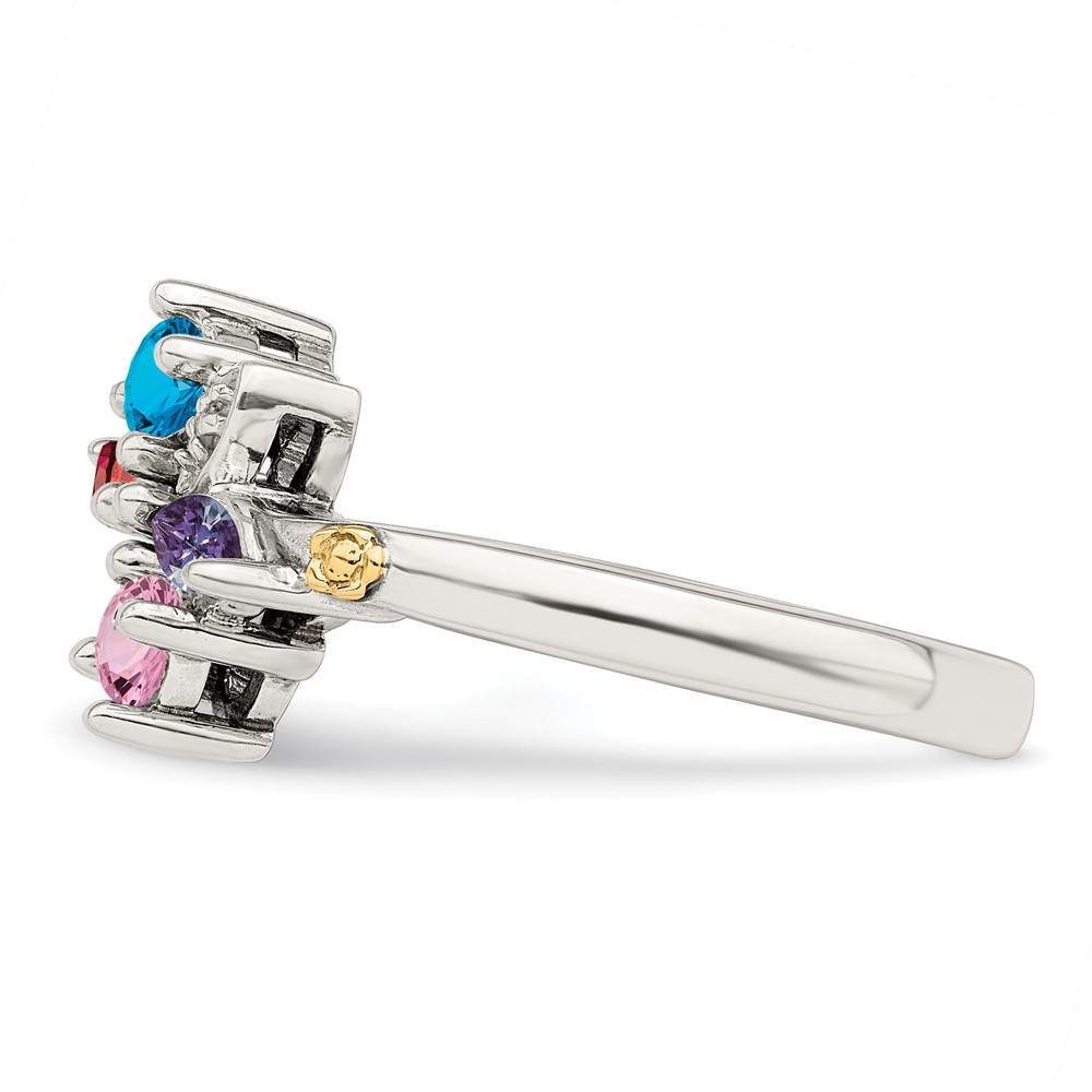 Sterling Silver Antiqued w/14k 4-stone w/Diamond Mother's Ring Semi-Mount (QMR45/4-10)