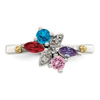 Sterling Silver Antiqued Ring with 14K 4-stone with Diamond Mother's view 5