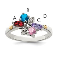 Sterling Silver Antiqued Ring with 14K 4-stone with Diamond Mother's view 1