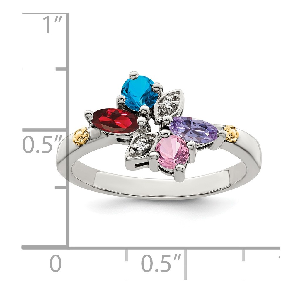 Sterling Silver Antiqued w/14k 4-stone w/Diamond Mother's Ring Semi-Mount (QMR45/4-10)