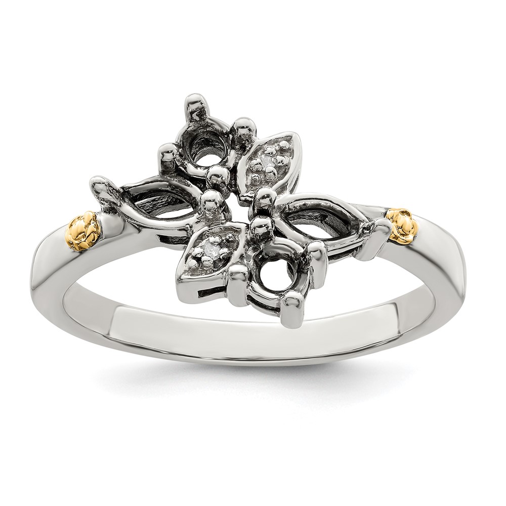 Sterling Silver Antiqued w/14k 4-stone w/Diamond Mother's Ring Semi-Mount (QMR45/4-10)