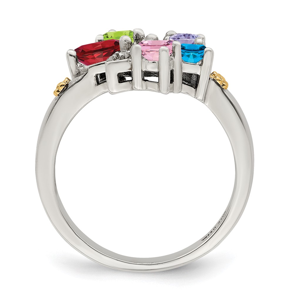 Sterling Silver Antiqued w/14k 5-stone w/Diamond Mother's Ring Semi-Mount (QMR45/5-8)