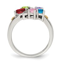 Sterling Silver Antiqued Ring with 14K 5-stone with Diamond Mother's view 3