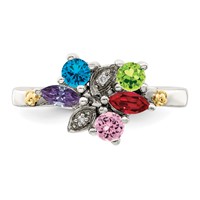 Sterling Silver Antiqued Ring with 14K 5-stone with Diamond Mother's view 5