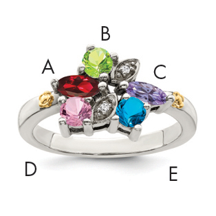 Sterling Silver Antiqued w/14k 5-stone w/Diamond Mother's Ring Semi-Mount (QMR45/5-10)