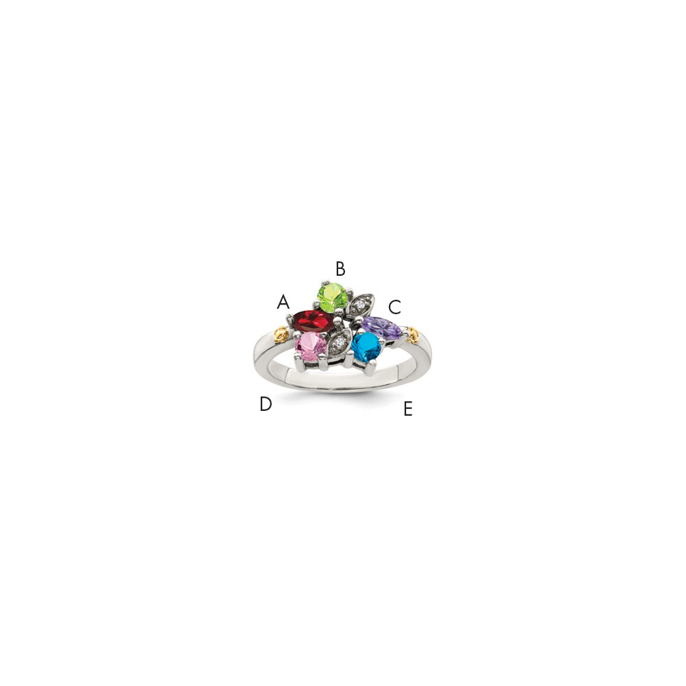 Sterling Silver Antiqued Ring with 14K 5-stone with Diamond Mother's