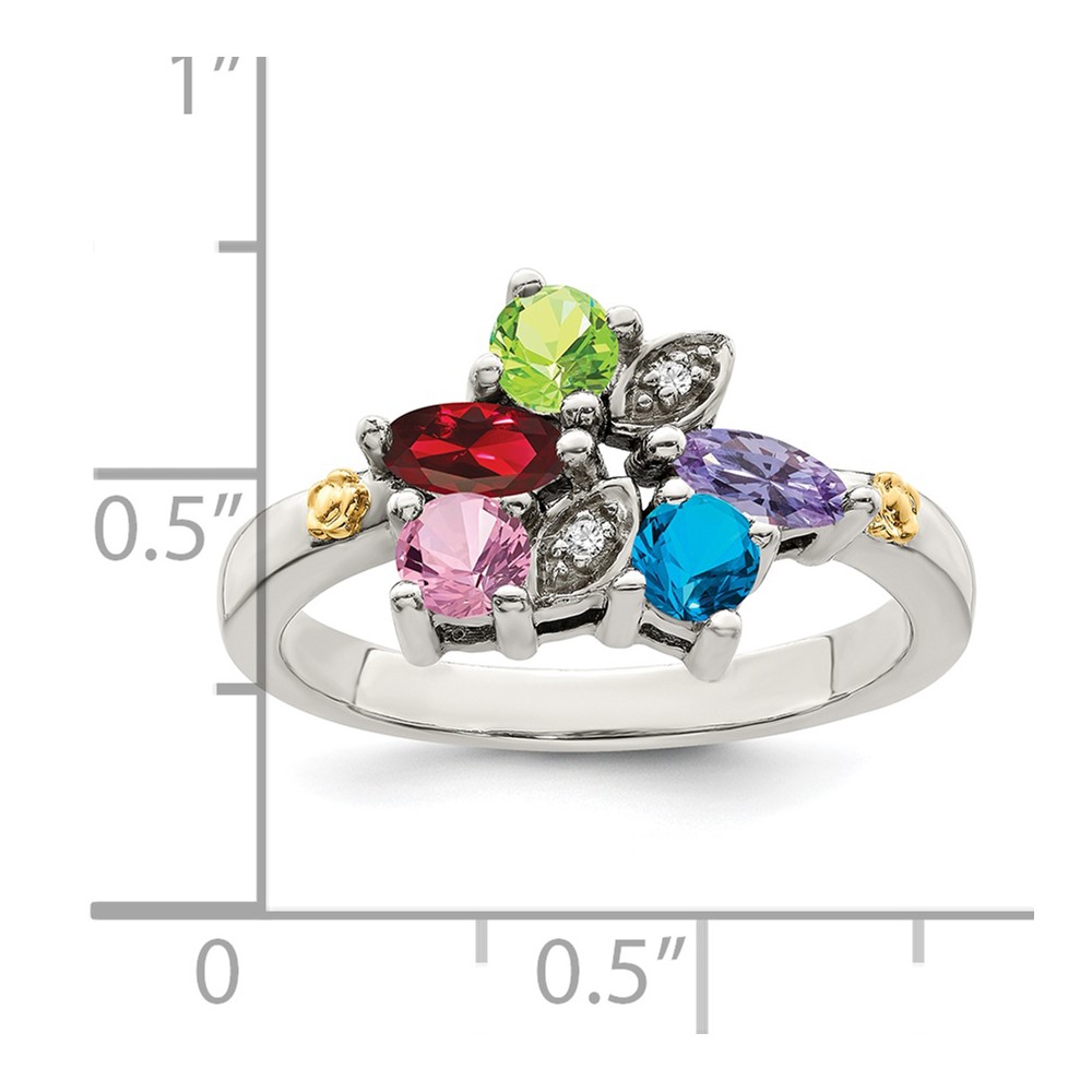 Sterling Silver Antiqued w/14k 5-stone w/Diamond Mother's Ring Semi-Mount (QMR45/5-8)