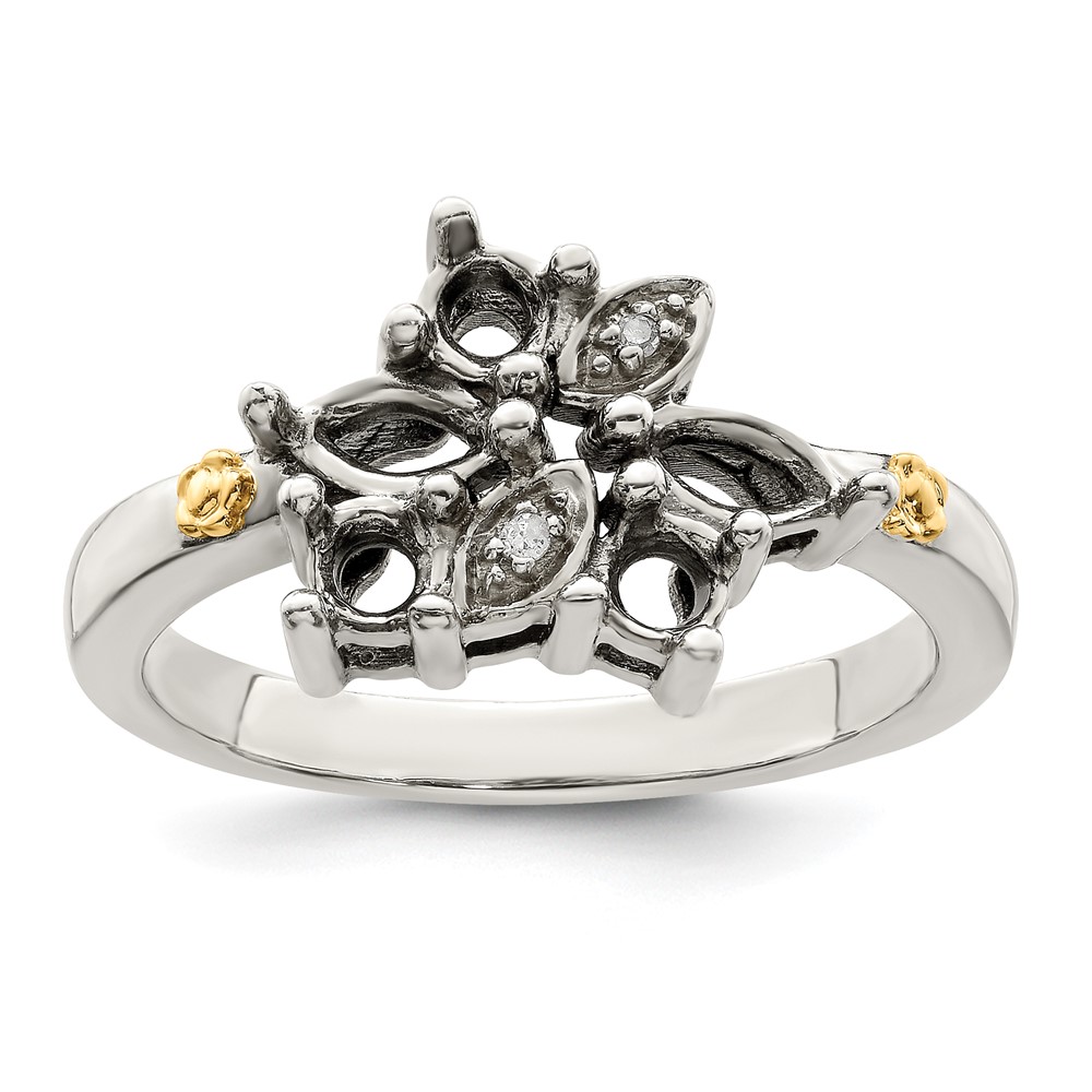 Sterling Silver Antiqued w/14k 5-stone w/Diamond Mother's Ring Semi-Mount (QMR45/5-8)