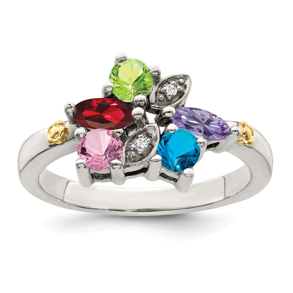 Sterling Silver Antiqued w/14k 5-stone w/Diamond Mother's Ring Semi-Mount (QMR45/5-8)