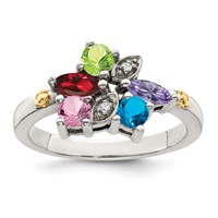 Sterling Silver Antiqued Ring with 14K 5-stone with Diamond Mother's view 2