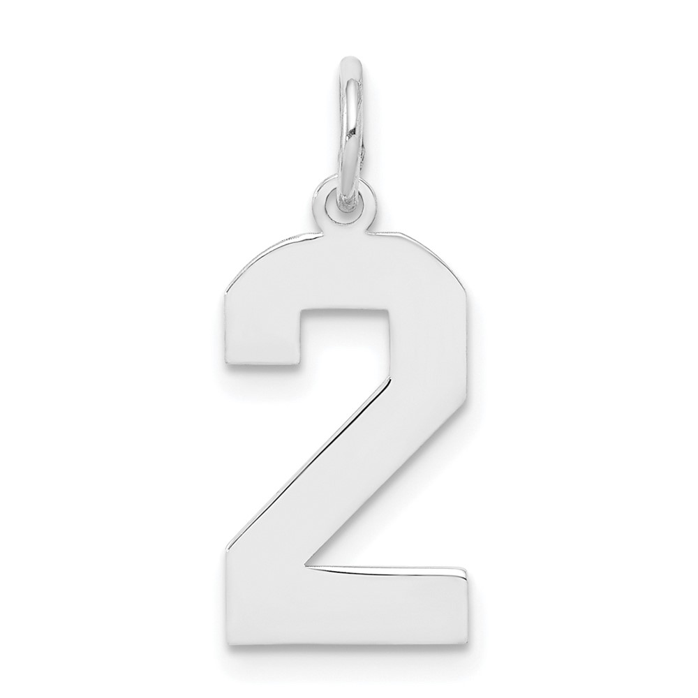 Sterling Silver/Rhodium-plated Polished Number 2 Charm (QMS02)