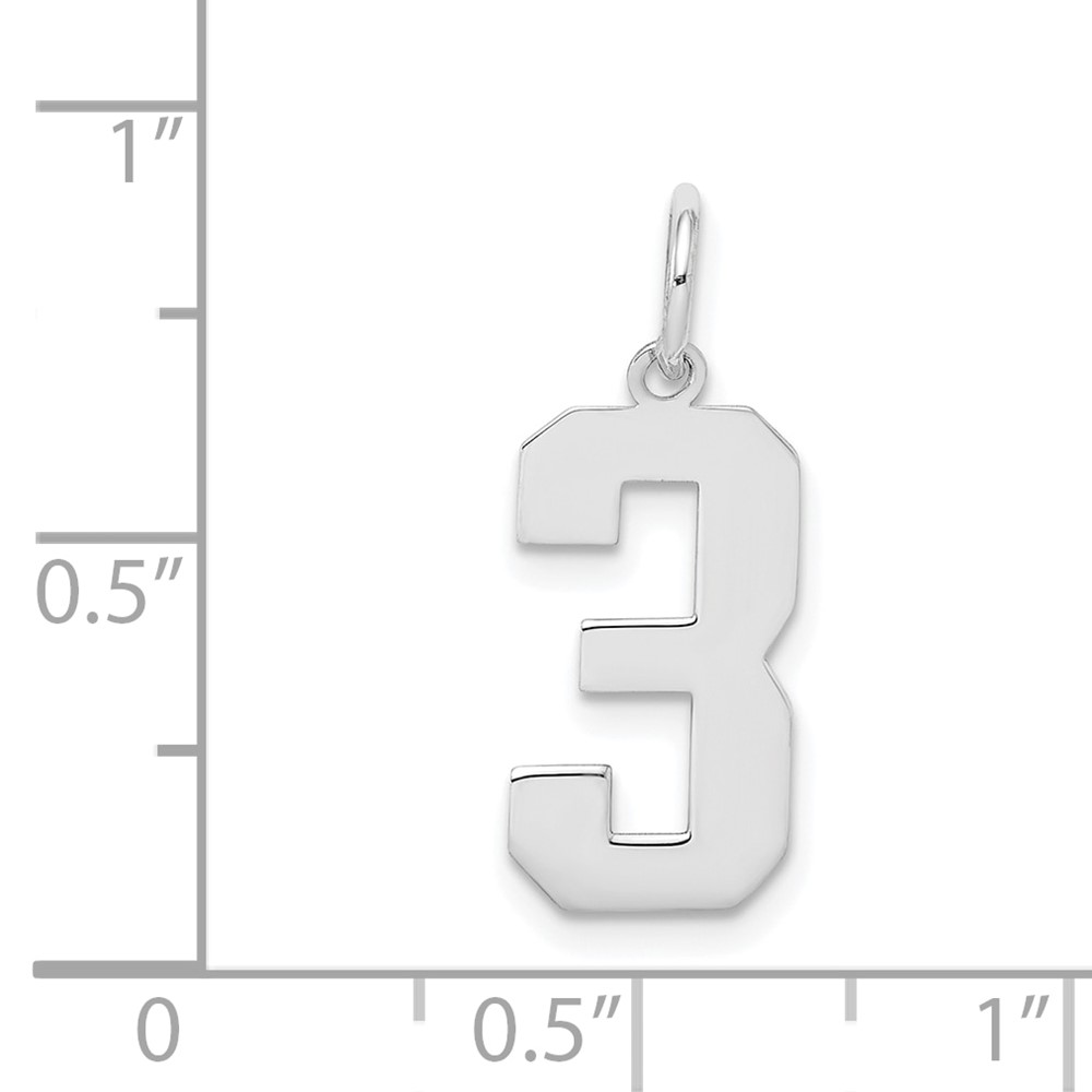 Sterling Silver/Rhodium-plated Polished Number 3 Charm (QMS03)