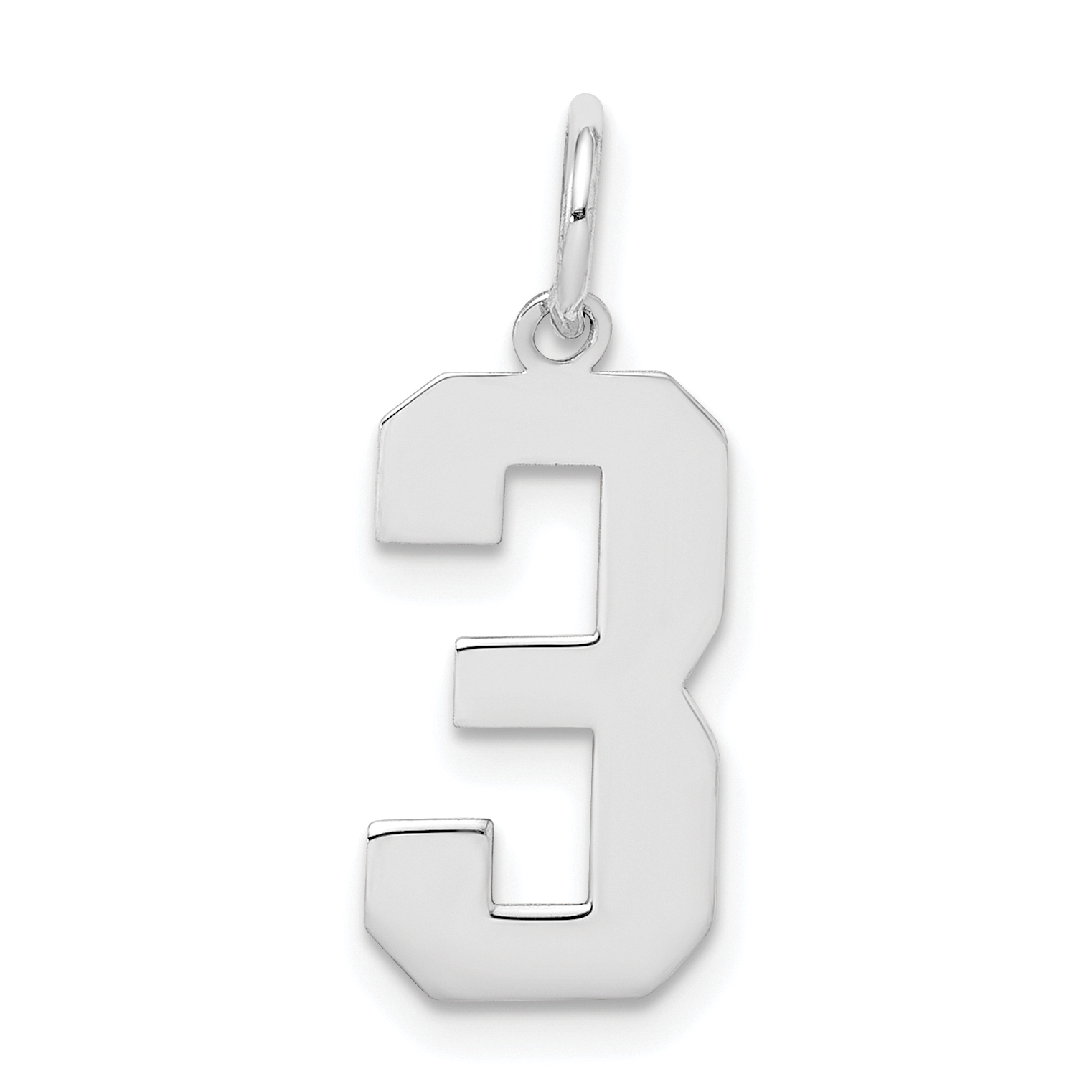 Sterling Silver/Rhodium-plated Polished Number 3 Charm (QMS03)