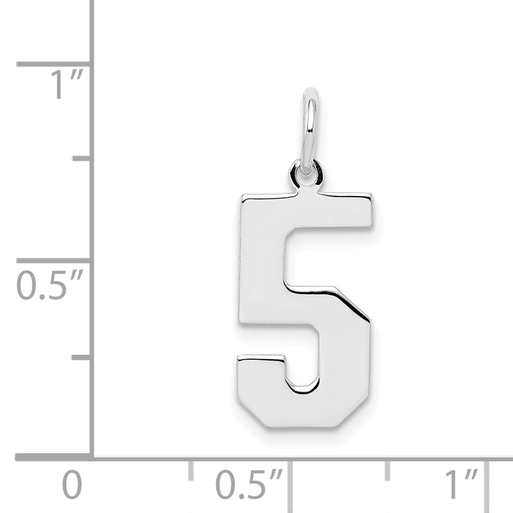 Sterling Silver/Rhodium-plated Polished Number 5 Charm (QMS05)