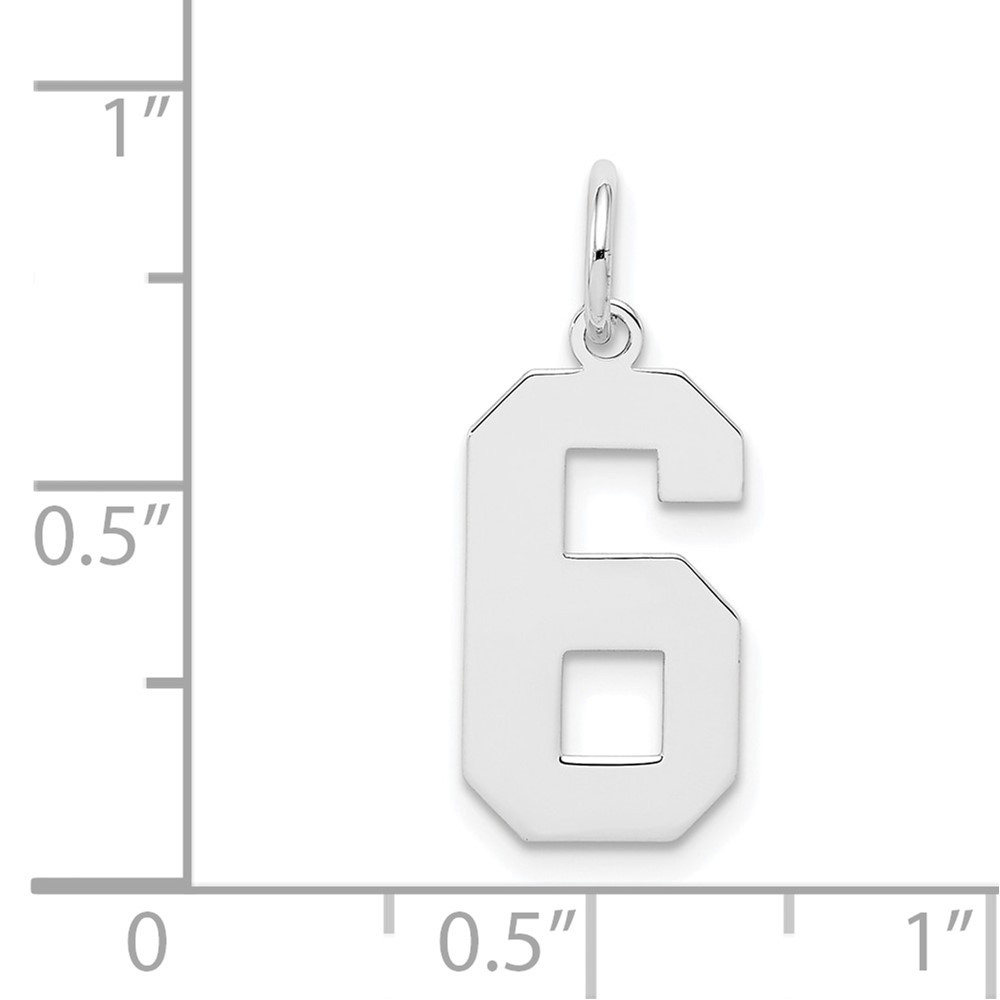 Sterling Silver/Rhodium-plated Polished Number 6 Charm (QMS06)