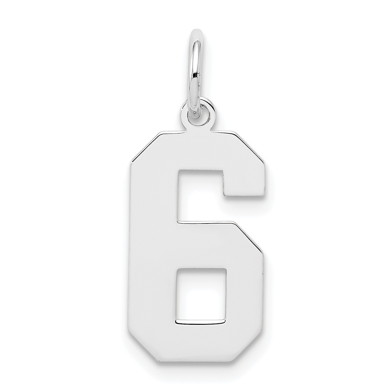 Sterling Silver/Rhodium-plated Polished Number 6 Charm (QMS06)