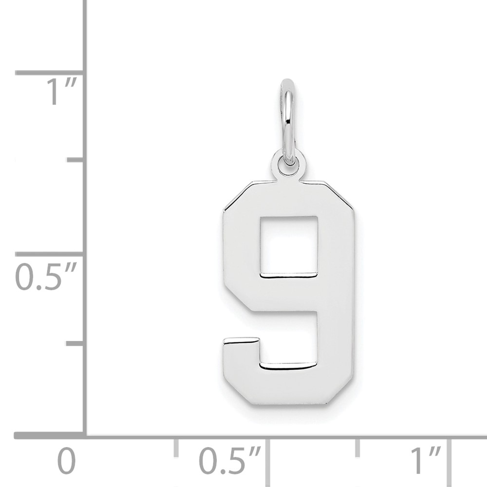 Sterling Silver/Rhodium-plated Polished Number 9 Charm (QMS09)