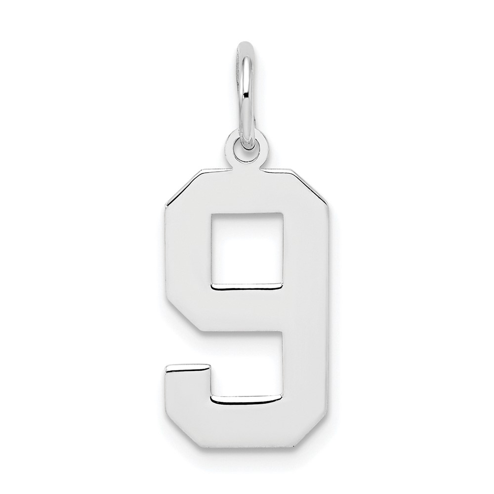 Sterling Silver Rhodium-plated Polished Number 9 Charm