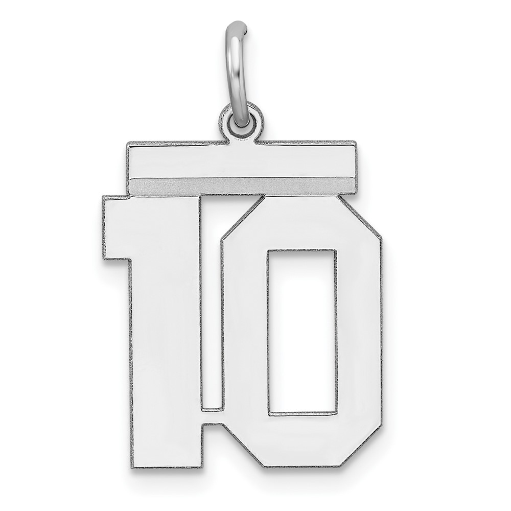 Sterling Silver Rhodium-plated Polished Number 10 Charm