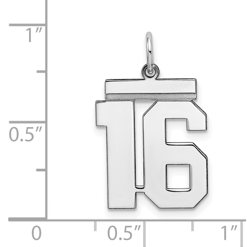 Sterling/Silver Rhodium-plated Polished Number 16 Charm (QMS16)