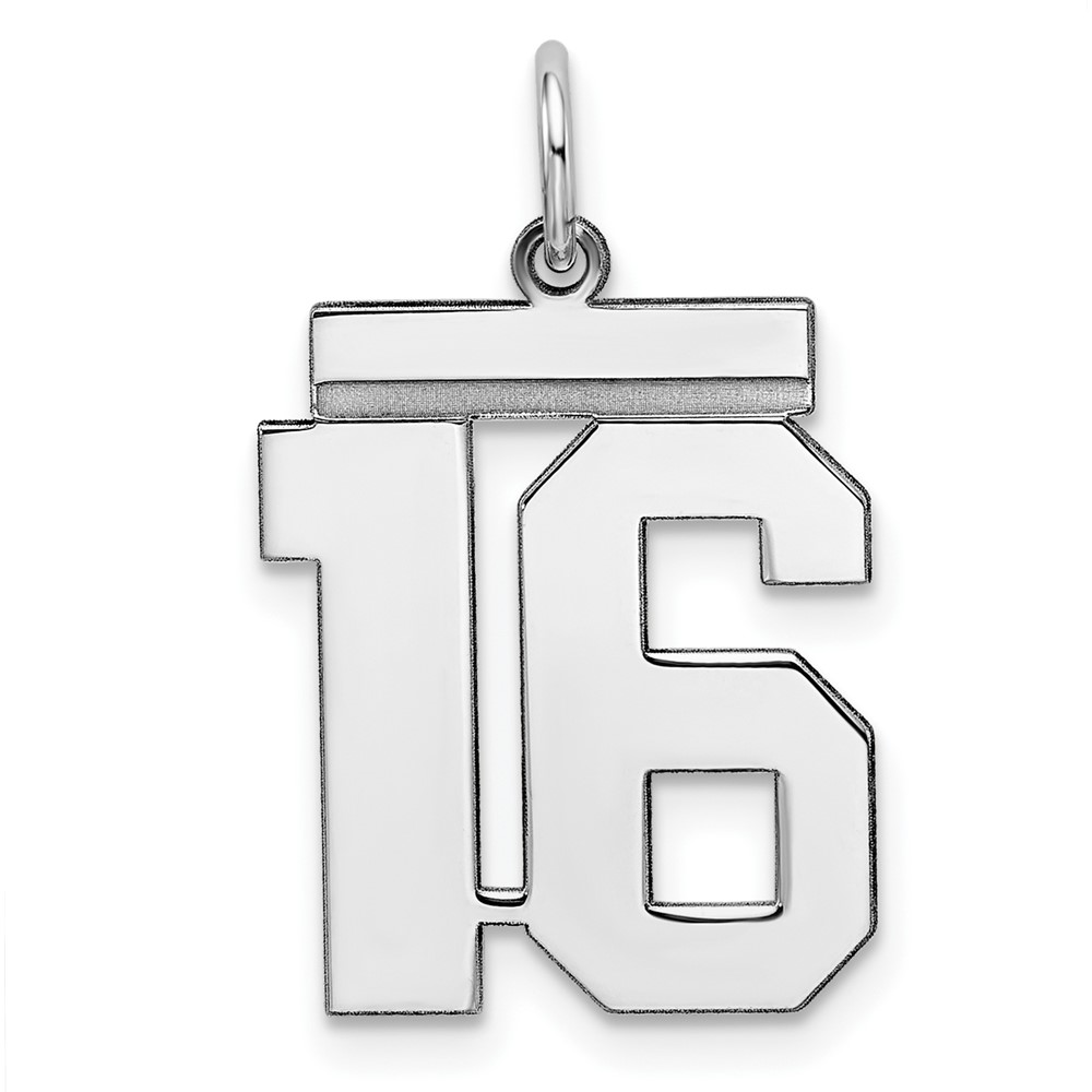 Sterling Silver Rhodium-plated Polished Number 16 Charm