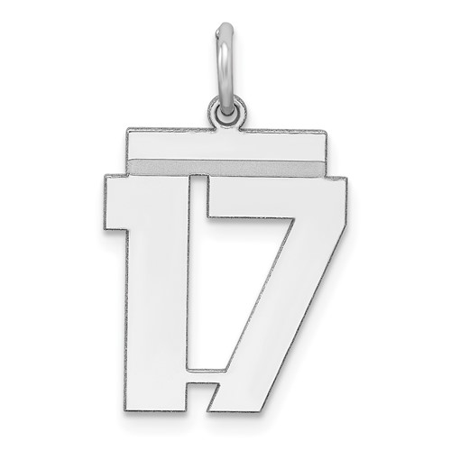 Sterling Silver Rhodium-plated Polished Number 17 Charm