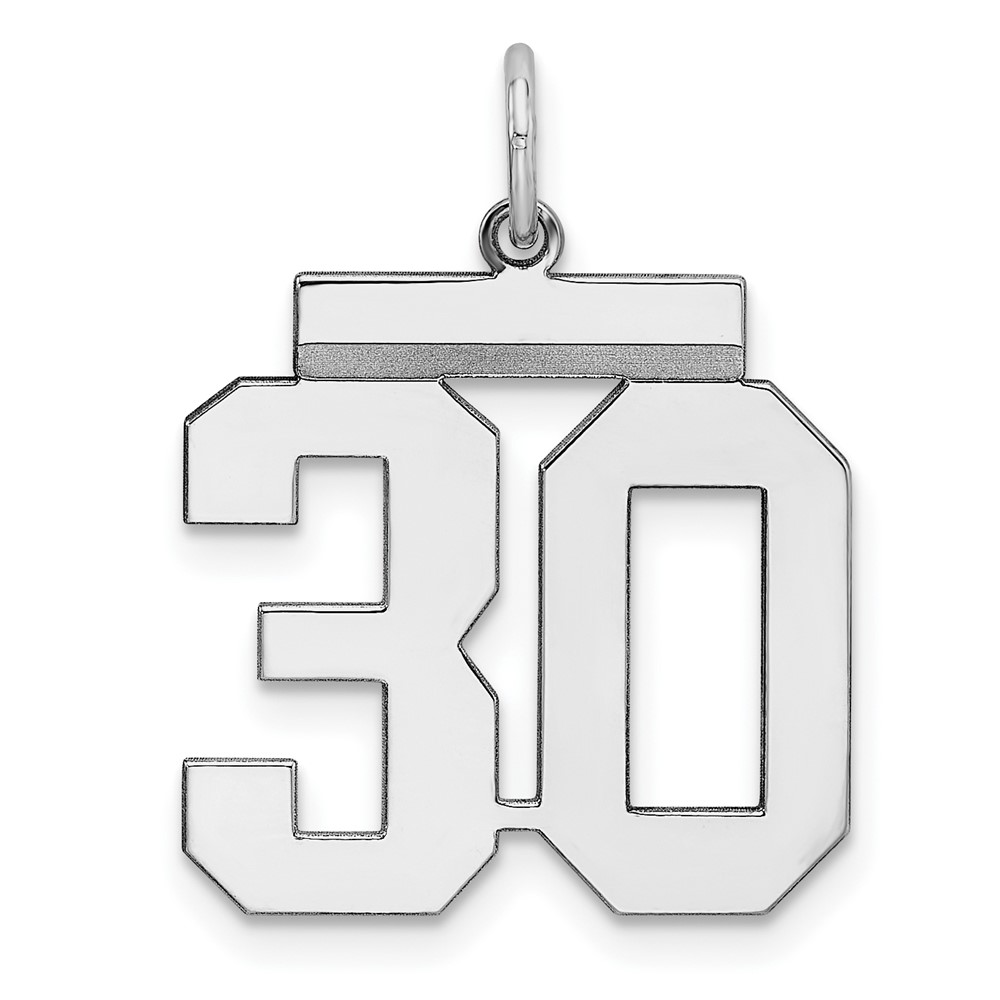 Sterling Silver Rhodium-plated Polished Number 30 Charm
