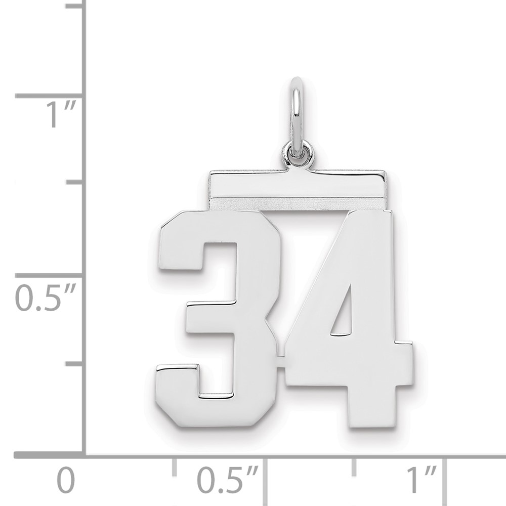 Sterling/Silver Rhodium-plated Polished Number 34 Charm (QMS34)
