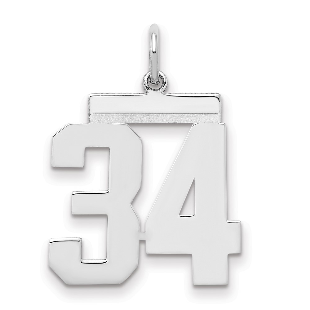 Sterling/Silver Rhodium-plated Polished Number 34 Charm (QMS34)