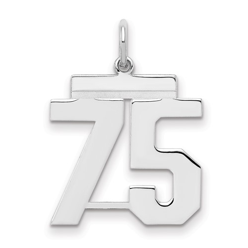 Sterling Silver Rhodium-plated Polished Number 75 Charm